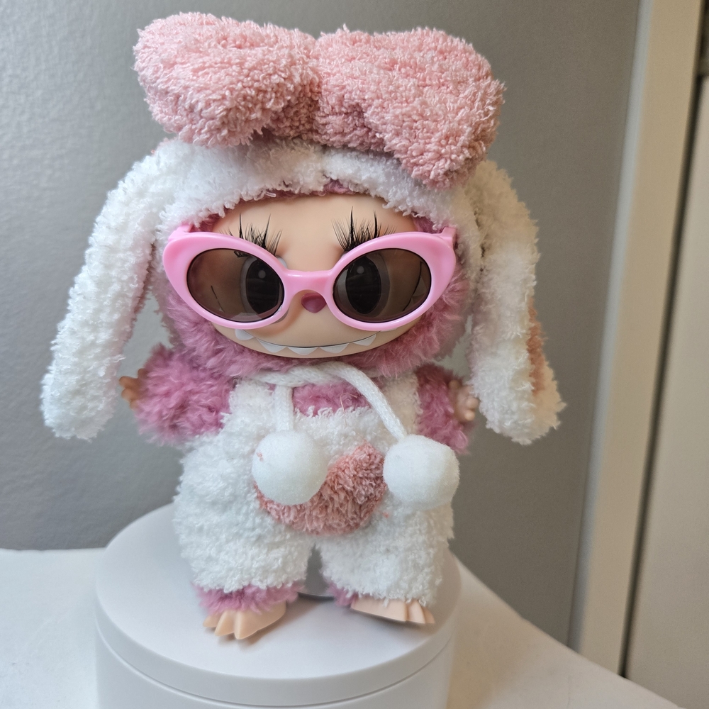 Clothing For Labubu Cute Pink Bunny Outfit With Sunglasses